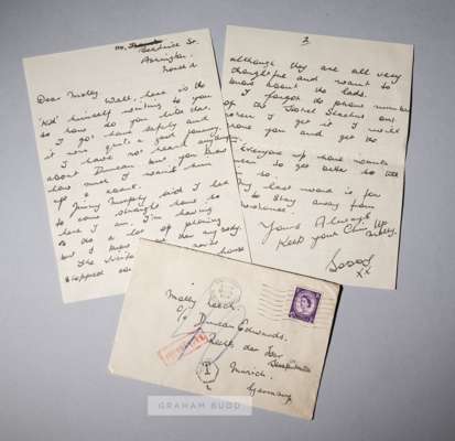 A handwritten letter from Manchester United's Bobby Charlton to Molly Leech Fiancée of Duncan Edwards dated 17th February 1958,
 complete with origina