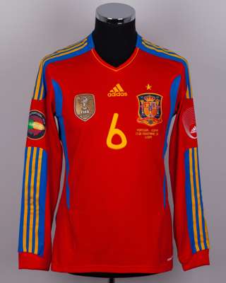 Iniesta red and blue No.6 Spain v. Portugal match issued long-sleeved shirt, 2010