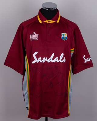 Maroon and grey West Indies v. England ODI series autographed short-sleeved shirt, 2004