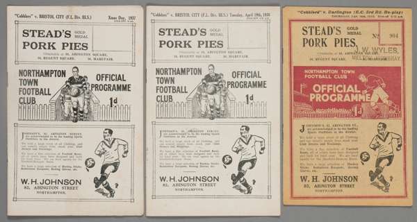 Three Northampton Town home programmes,
 the postponed programme v Bristol City 25th December 1937 and the re-arranged fixture programme 19th April 19