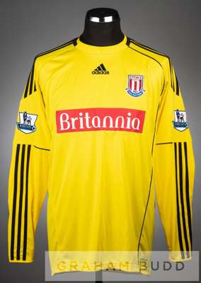 Asmir Begovic signed yellow Stoke City no.1 goalkeeper's change jersey, season 2010-11,
 long-sleeved with padded elbows, BARCLAYS PREMIER LEAGUE slee