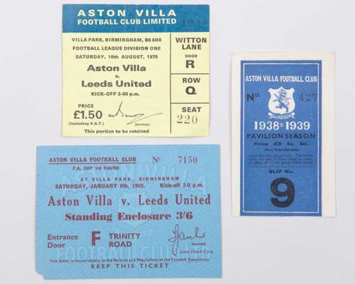 Aston Villa v. Leeds United match ticket, 17th December 1938
