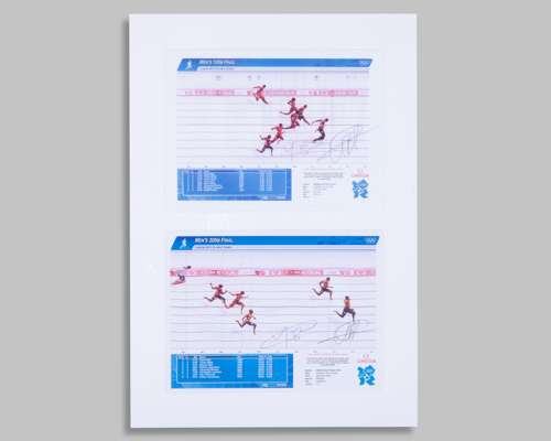 Usain Bolt - 2012 Olympic Games two signed photo finish reproduction photograph