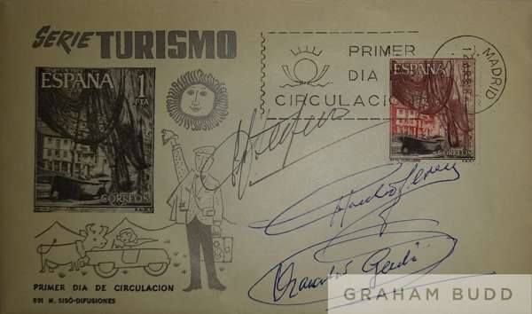 Spanish First Day Cover hand signed by three Footballing Legends who played in the 1954