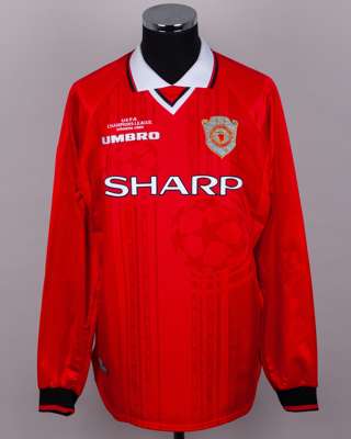 Andy Cole red No.9 Manchester United Champions League issued long-sleeved shirt, 1999-2000