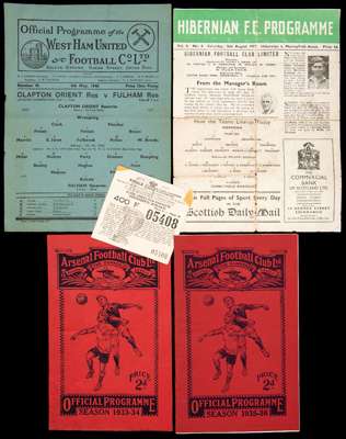 A collection of football programme and general sporting ephemera, programmes including two 1930s Arsenals, Cambridge Schools v West Ham Schools 34/35,