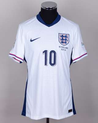 Jude Bellingham white No.10 England v. Netherlands Euros Semi-Final short-sleeved shirt, 2024