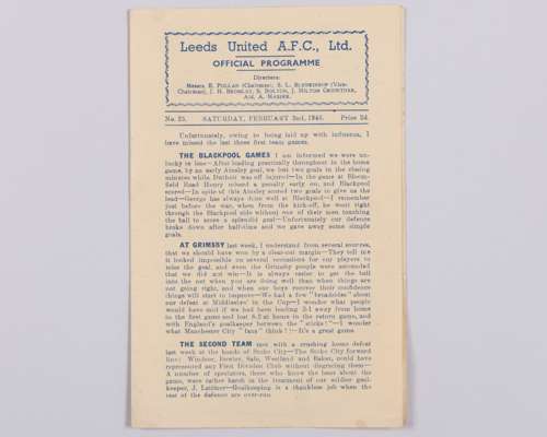 Leeds United v. Liverpool match programme, 2nd February 1946