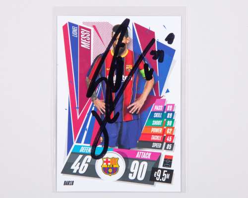 Lionel Messi autographed Barcelona Topps Match Attax BAR18 trading card