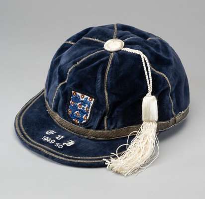 Willie Watson blue England v. Northern Ireland International debut cap, 1949-50
 the blue velvet cap with white tassel and silvered braiding, embroide