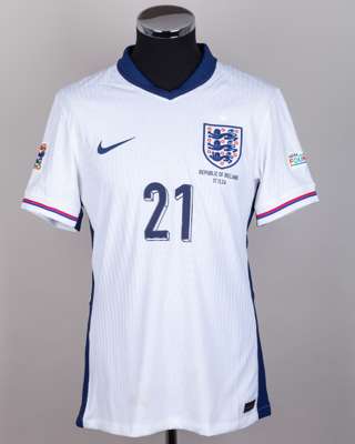 Dominic Solanke white No.21 England v. Republic of Ireland match issued shirt, 2024