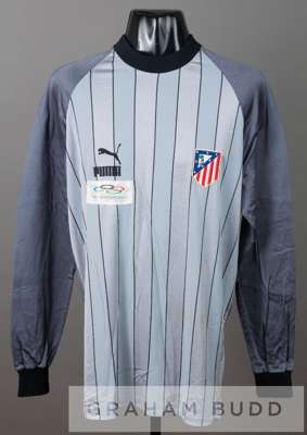 Unusual grey Atletico Madrid No.1 goalkeeper's jersey bearing a logo patch for the Barcelona 1992 Olympic Games, 
 by Puma, long-sleeved with with clu