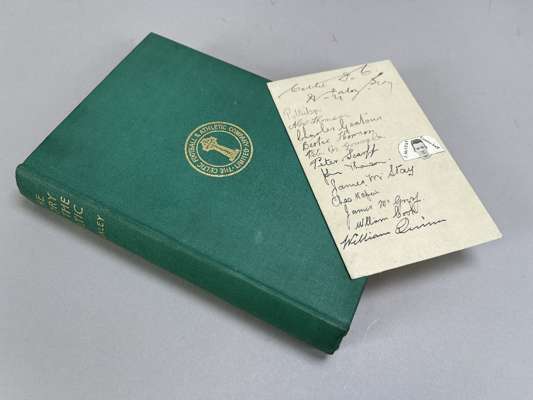The Story of Celtic by Willie Maley, 1939, the inside cover bears an inscription and with postcard signed by the Celtic 1931 Scottish Cup-winning side