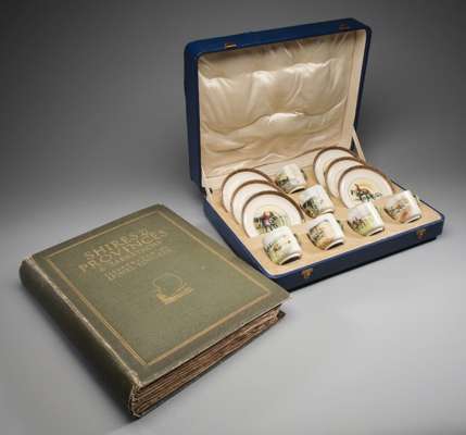 A cased set of six W.T. Copeland & Sons demi-tasse coffee cans & saucers decorated with Lionel Edwards hunting scenes, each scene named to the undersi