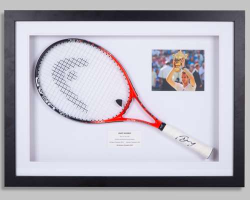 Andy Murray autographed red and black Head tennis racket display
