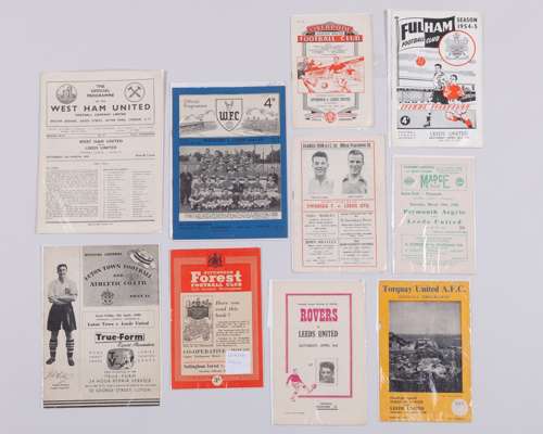 Ten Leeds United away match programme, 1954-55