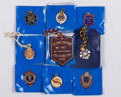 Nine rare and early members' badges for Chester races