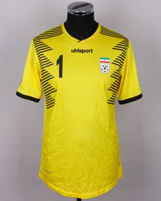 Alireza Beiranvandyellow and black No.1 Iran v. Lebanon short-sleeved shirt, 2022