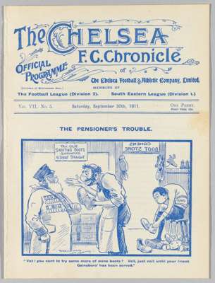 Programme Chelsea v Gainsborough Trinity 30th September 1911, 
 Ex Bound Volume.