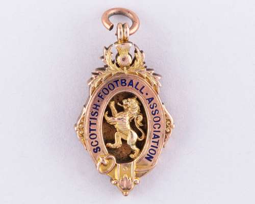Morton F.C. - Jock Buchanan a rare 9ct gold and enamel Scottish Cup winners medal, 1921-22