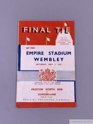 F.A. Cup Final programme Preston North End v Sunderland, played at Wembley Stadium, 1st May 1937
 24-page, signs of fold, some interior staining and t