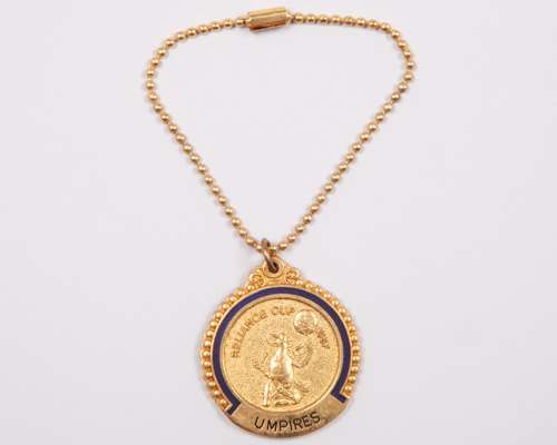 Dickie Bird Reliance Cup cricket ODI World Cup yellow-metal and enamel umpire medal, 1987