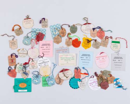 Group of 40 Cheltenham racecourse card day badges