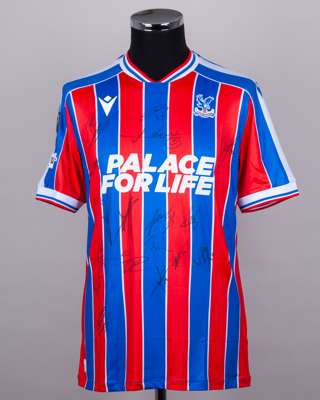 Red and blue Crystal Palace v. Dynamo Kyiv match issued squad signed shirt