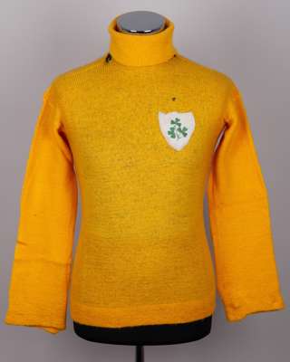 Harry Gregg yellow woollen Northern Ireland v. England amateur match worn shirt, 1952