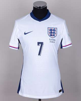 Bukayo Saka white No.7 England v. Slovenia short-sleeved shirt, 2024