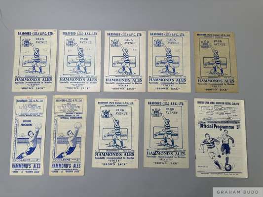 Bradford Park Avenue v. Manchester City, match programme, 1st December 1945
 and nine Bradford Park Avenue home match programmes, including Chesterfie