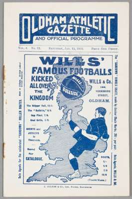 Oldham Athletic v Aston Villa programme 15th January 1910,
 F.A. Cup First Round tie