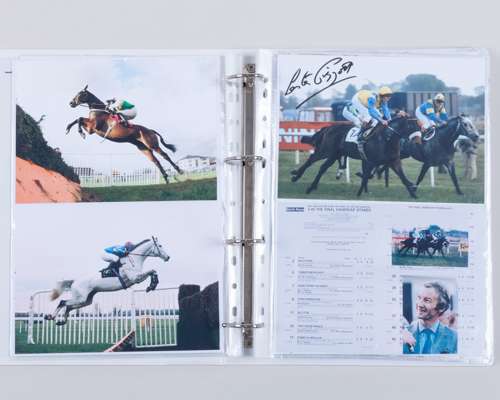 An album of horse racing press photographs including signed examples