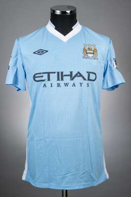 David Silva sky blue No.21 Manchester City short-sleeved shirt, 2011-12, 
 Umbro, 38, with embroidered badge inscribed M.C.F.C Superbia In Proelia, th