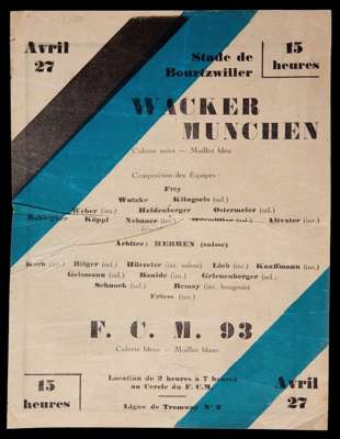 A very rare single sheet programme from the friendly match between FCM 93 (FC Mulhouse) and Wacker Muenchen 27th April 1929, played at the Stade de Bo