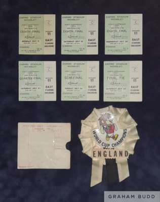 England 1966 World Cup original rosette, along with England's six tournament match tickets in their season ticket wallet, 
 rosette is in excellent co