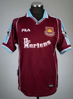 Paolo Di Canio claret West Ham United No.10 home jersey worn in the match v Manchester City at Upton Park, 11th November 2000,
 Fila, short-sleeved wi