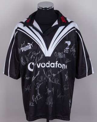 Black and white No.18 Rugby League World Cup Final autographed shirt, 2000