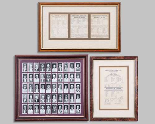 Alec Bedser autographed Notts CCC scorecard presentation on breaking Test wicket record