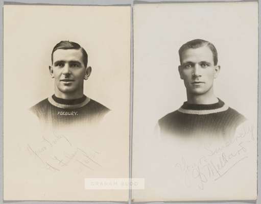Two Crystal Palace football b&w signed studio portrait postcards, 
 comprising of D Mellars signed in pencil and J Feebury signed in pencil, published