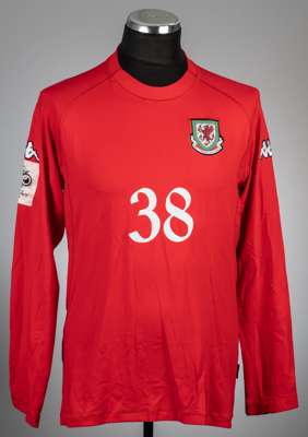 Red Wales 2006 World Cup qualification no.38 home jersey, 
 Kappa, long-sleeved with FIFA WORLD CUP GERMANY 2006 sleeve badge, national emblem badge, 