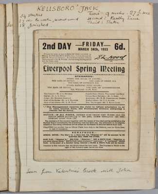 Grand National racecards for Kellsboro' Jack in 1933 and Golden Miller in 1934,
 two Liverpool Spring Meeting race cards, comprising 16-page race card
