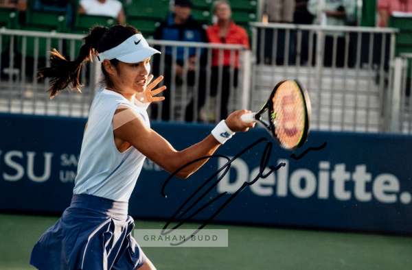 Reigning US Open tennis champion Emma Raducanu signed photograph,
 signed in black marker pen, 8 by 12in.