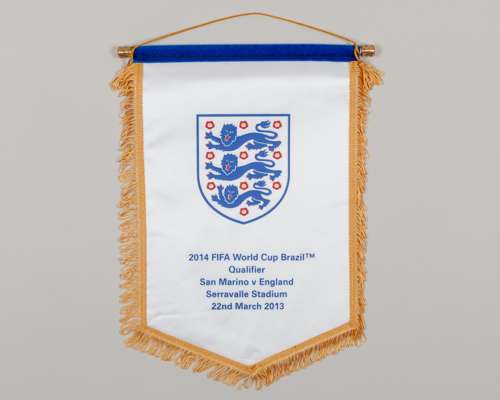White and blue England v. San Marino pennant, 2013