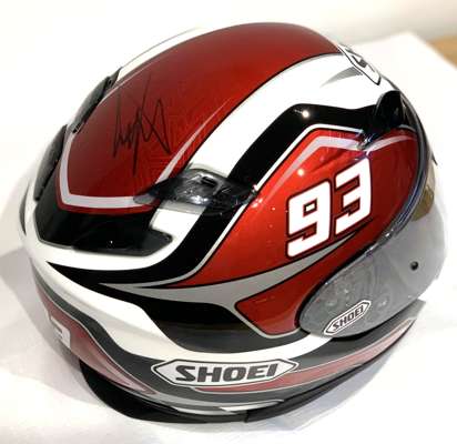 Marc Marquez (#93) Spain, six times world Moto GP champion 2013, 2014, 2016, 2017, 2018, 2019,
 Hand signed official Shoei Marquez #93 helmet, signed 