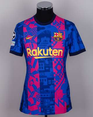 Gavi garnet and blue No.30 Barcelona v. Bayern Munich short-sleeved shirt, 2021