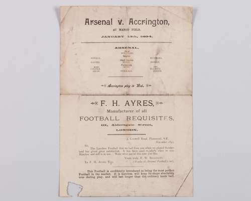 An extremely rare Arsenal v. Accrington match programme, 13th January 1894