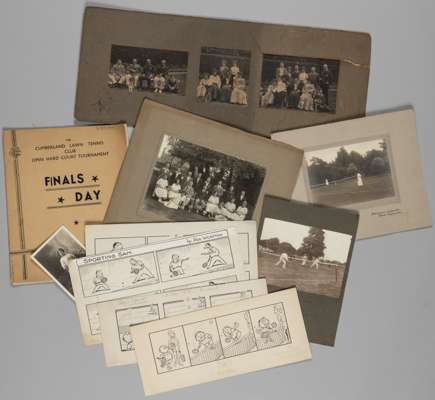 Tennis ephemera including original Sporting Sam cartoons,
 twelve "Sporting Sam" cartoons by Reg Wootton, Cumberland Lawn Tennis Club Finals Day progr