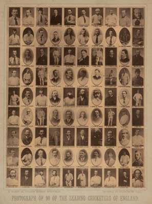 A rare composition photograph of 90 of the leading cricketers of England in Victorian times, 
 published by M Hurst of Sheffield, comprising of 90 ind
