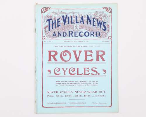 Aston Villa v. Woolwich Arsenal match programme, 29th September 1906